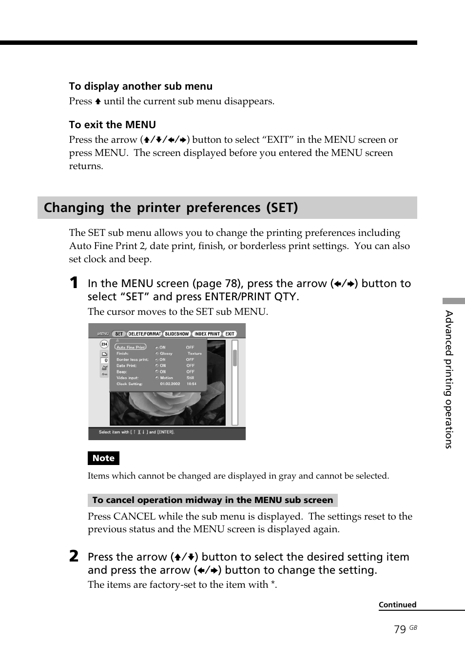 Changing the printer preferences (set), Printer preferences | Sony DPP-SV88 User Manual | Page 79 / 344