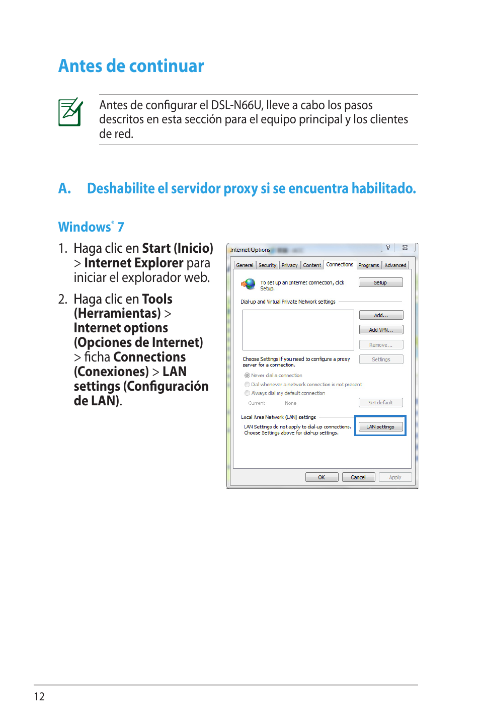 Antes de continuar | Asus DSL-N66U User Manual | Page 12 / 70