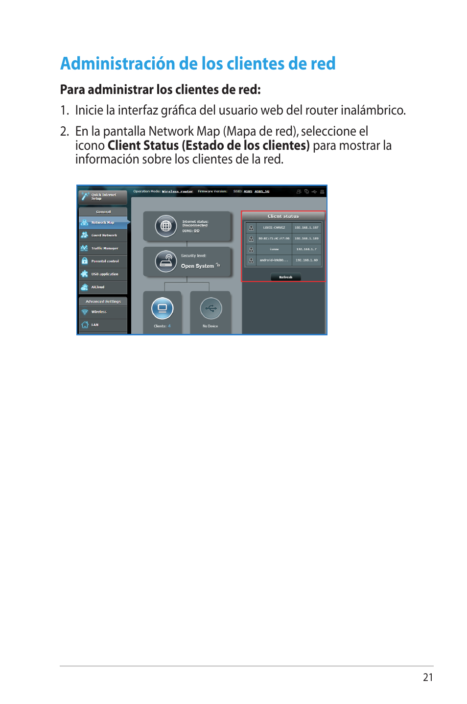 Administración de los clientes de red | Asus DSL-N66U User Manual | Page 21 / 70