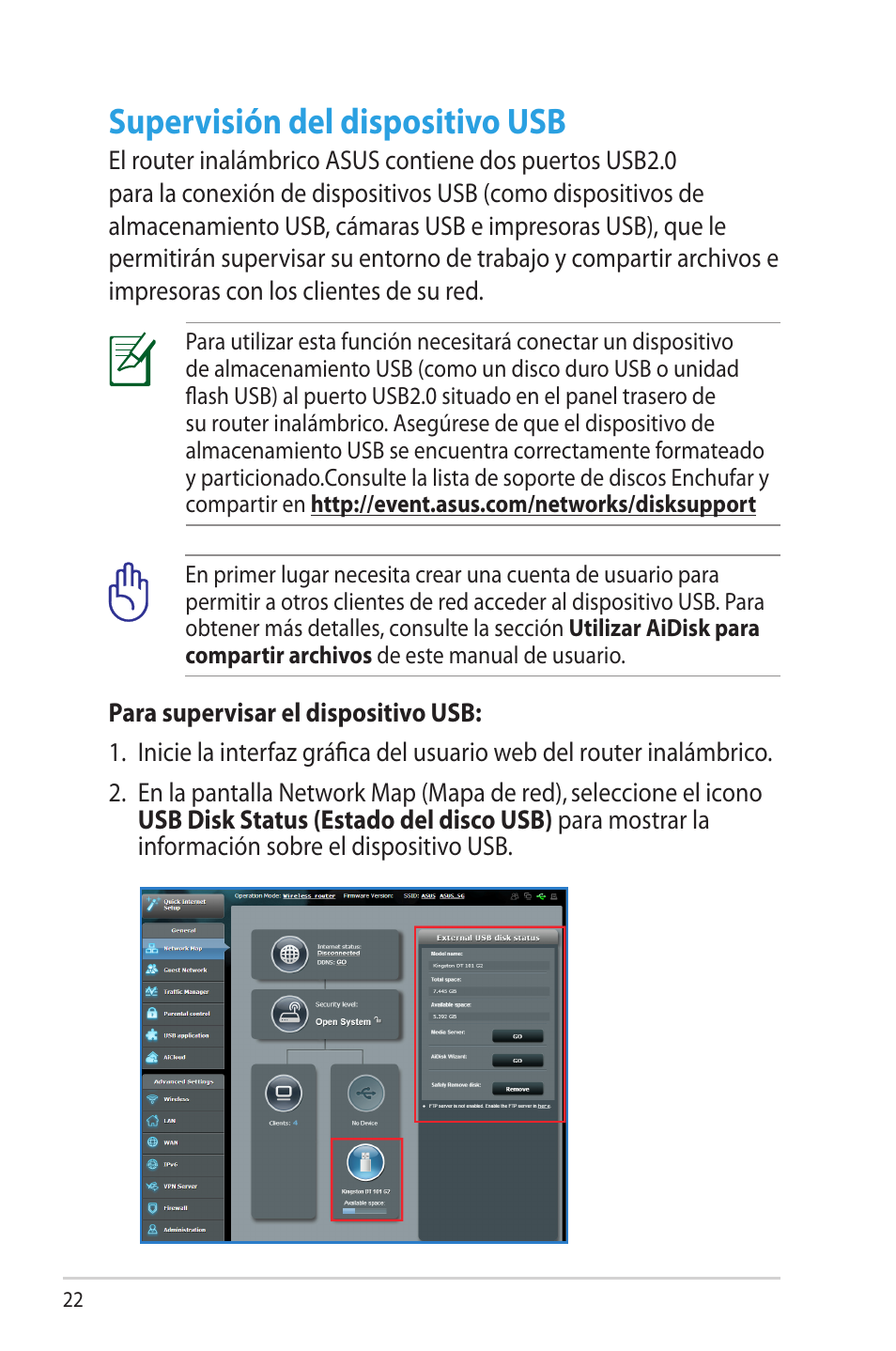 Supervisión del dispositivo usb | Asus DSL-N66U User Manual | Page 22 / 70