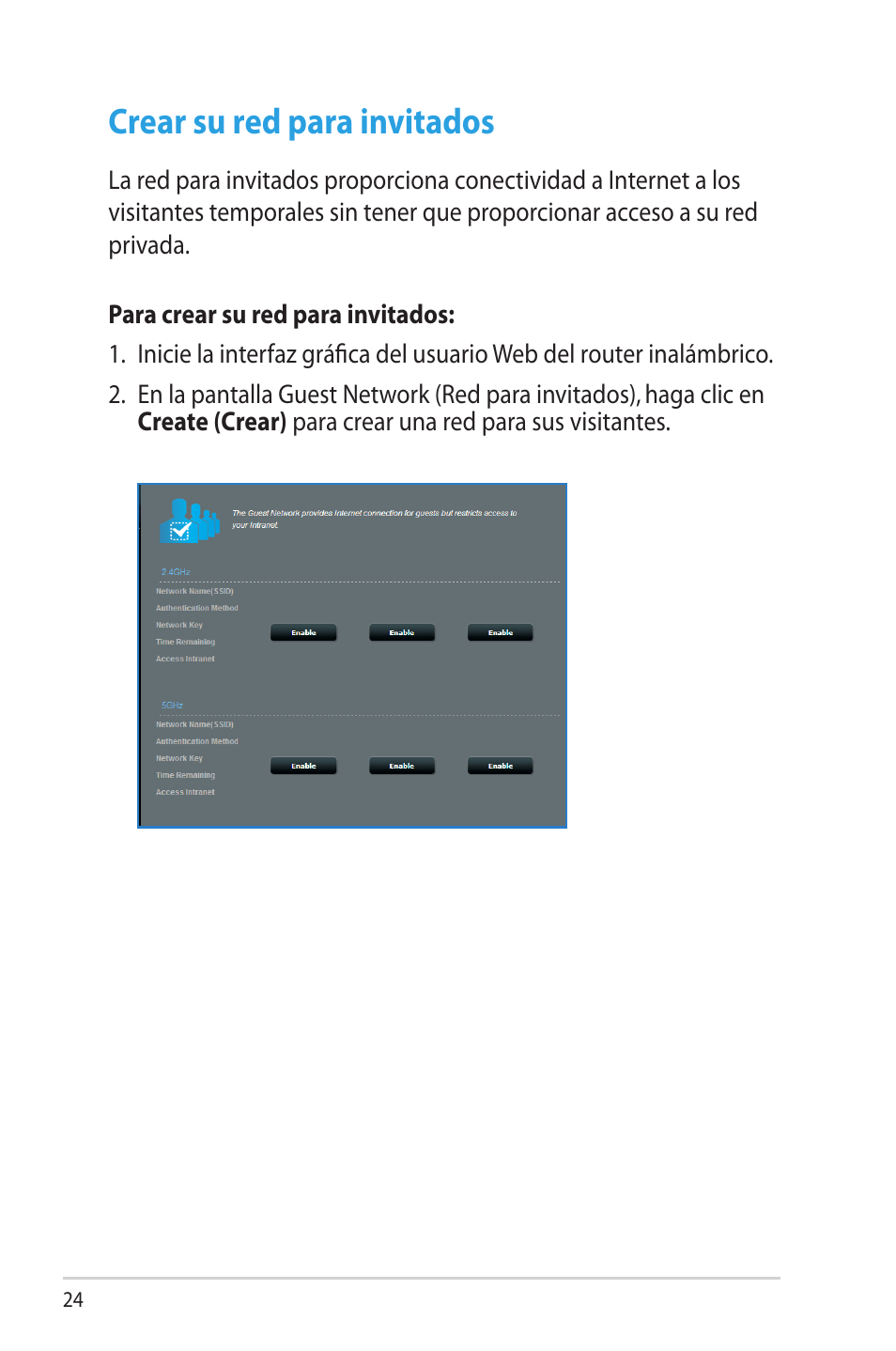 Crear su red para invitados | Asus DSL-N66U User Manual | Page 24 / 70