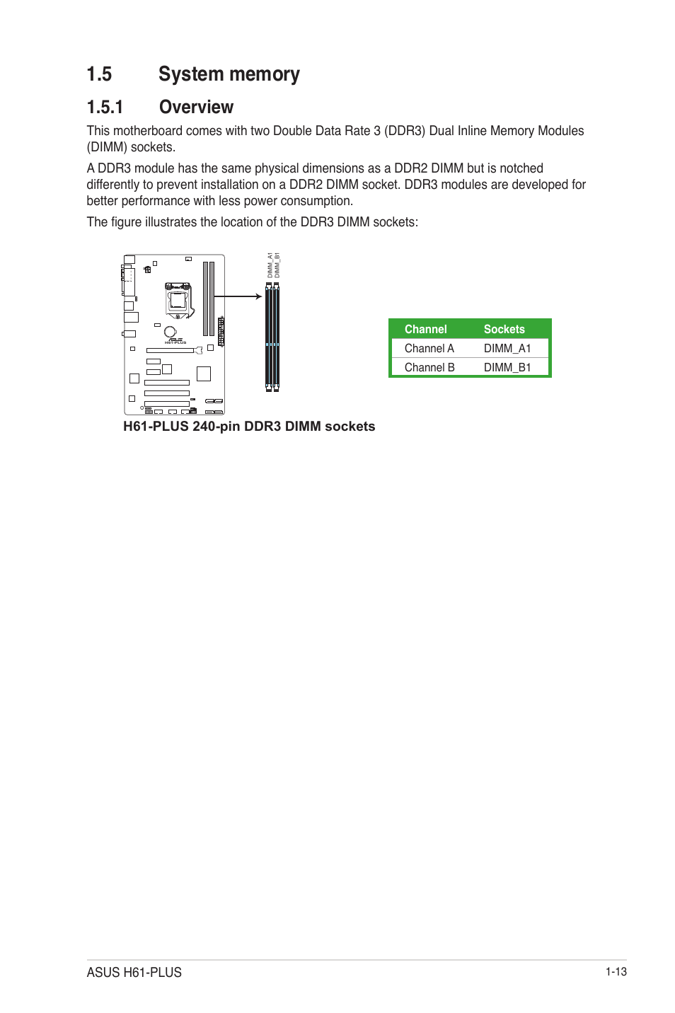 5 system memory, 1 overview, 5 system memory -13 | Overview -13 | Asus H61-PLUS User Manual | Page 25 / 84