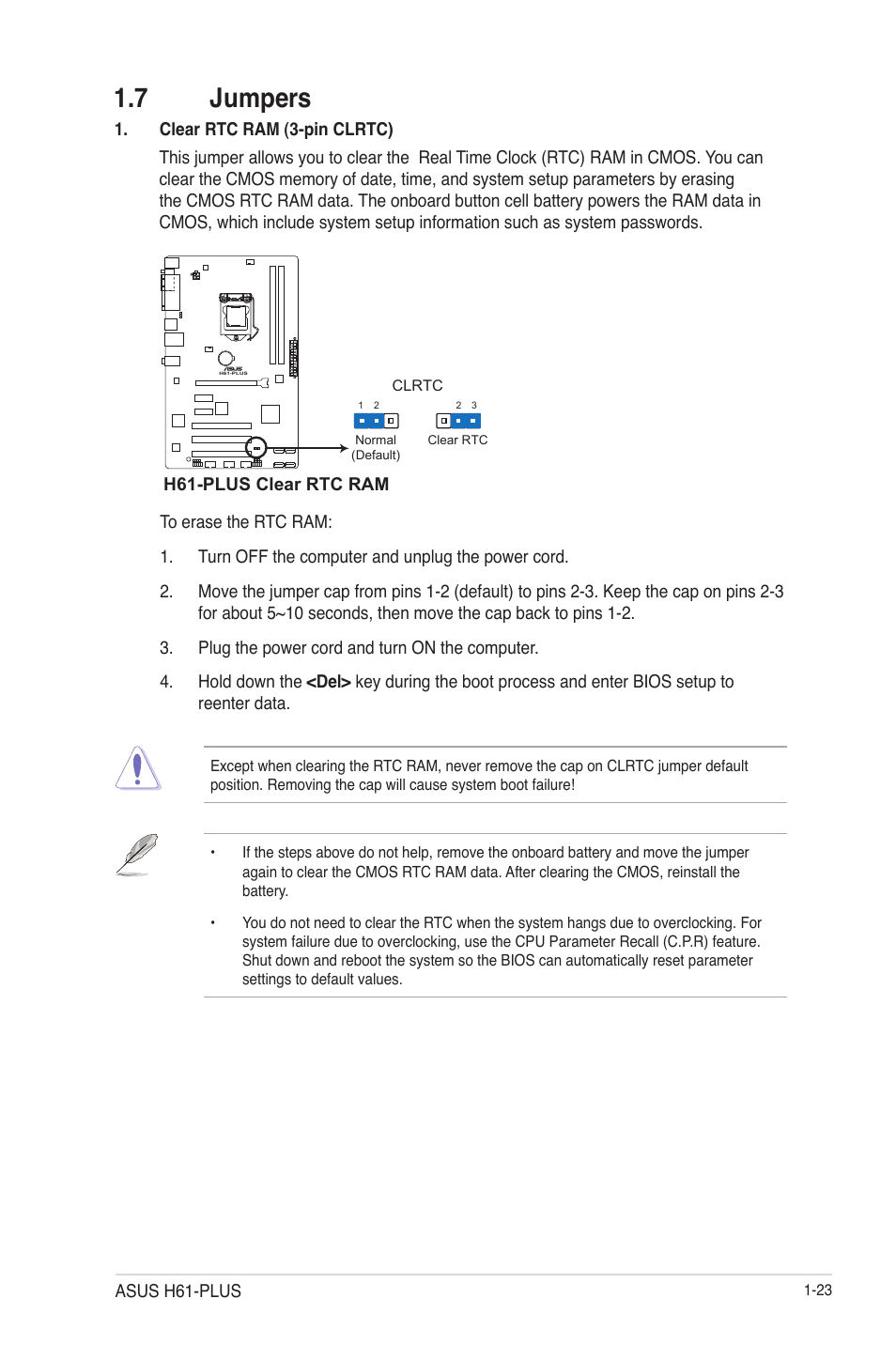 7 jumpers, 7 jumpers -23 | Asus H61-PLUS User Manual | Page 35 / 84