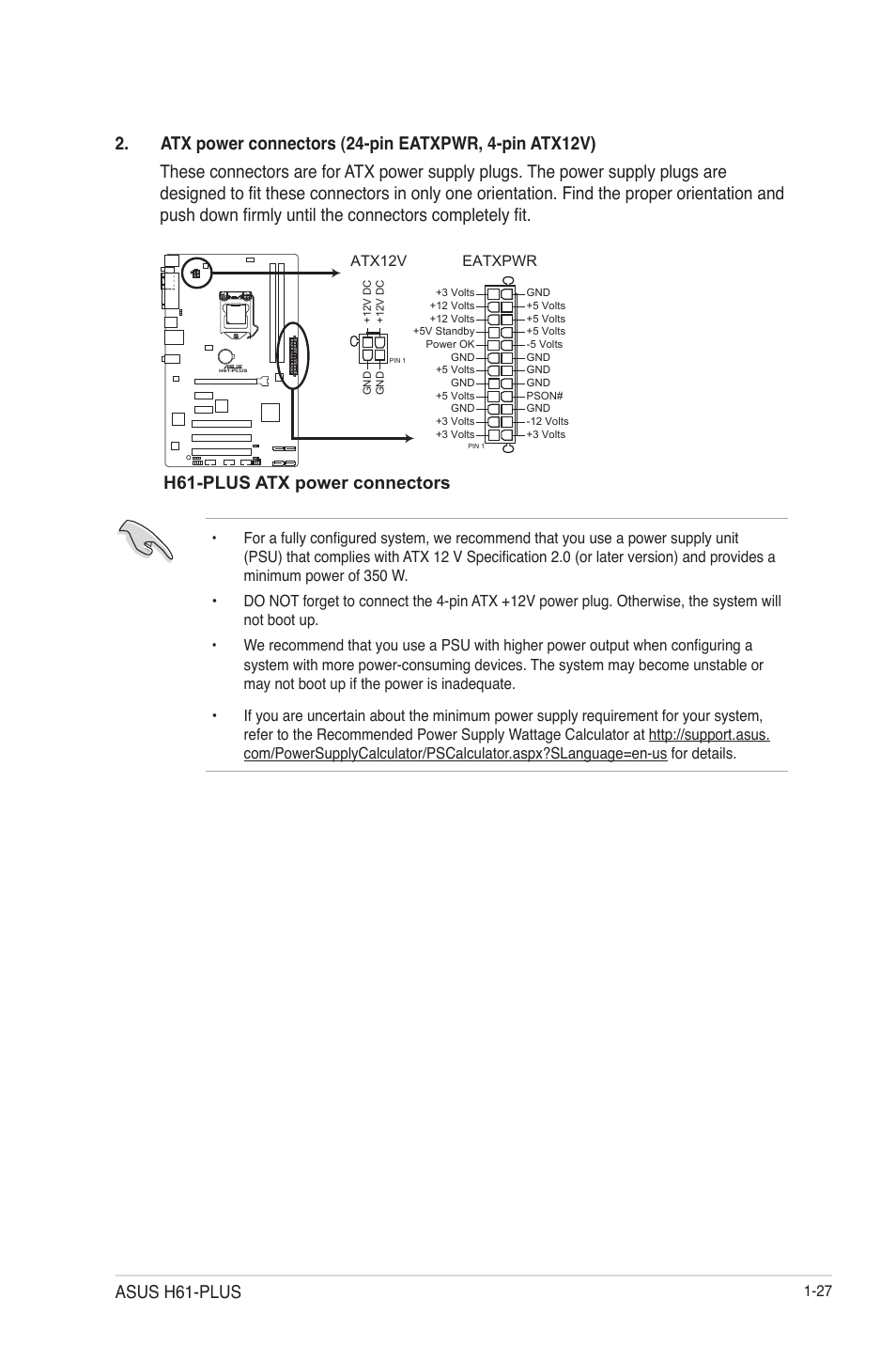 H61-plus atx power connectors, Asus h61-plus | Asus H61-PLUS User Manual | Page 39 / 84