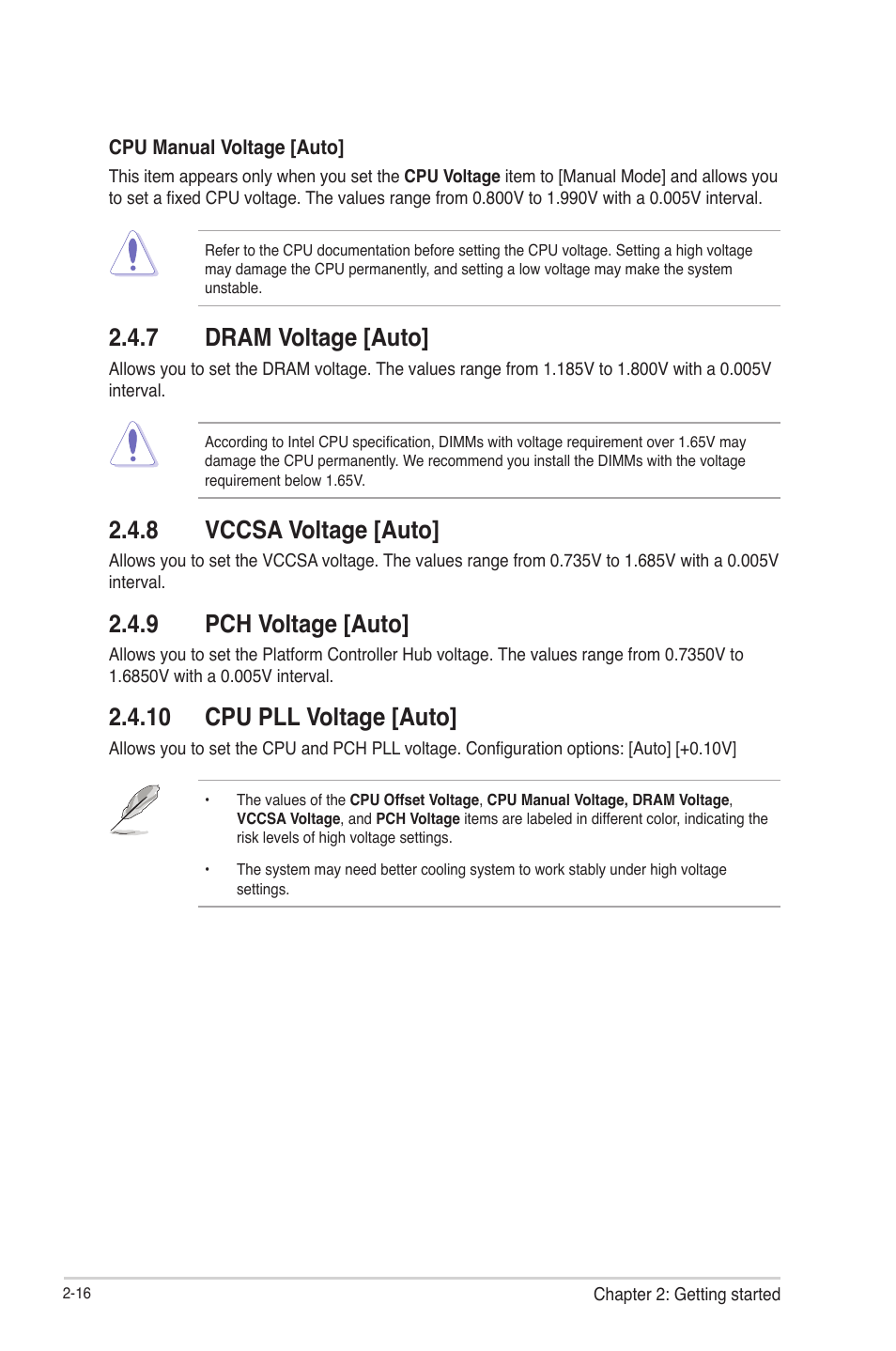 7 dram voltage [auto, 8 vccsa voltage [auto, 9 pch voltage [auto | 10 cpu pll voltage [auto, Dram voltage [auto] -16, Vccsa voltage [auto] -16, Pch voltage [auto] -16, 10 cpu pll voltage [auto] -16 | Asus H61-PLUS User Manual | Page 60 / 84