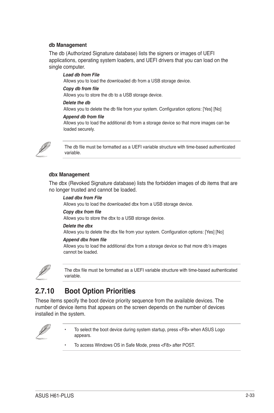 10 boot option priorities, 10 boot option priorities -33 | Asus H61-PLUS User Manual | Page 77 / 84