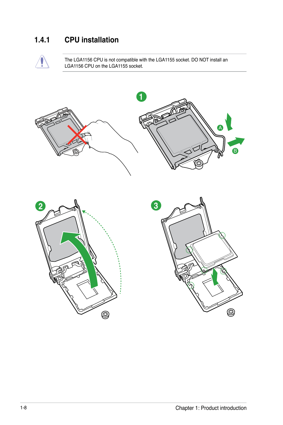1 cpu installation, Cpu installation -8 | Asus H61M-PLUS User Manual | Page 20 / 80