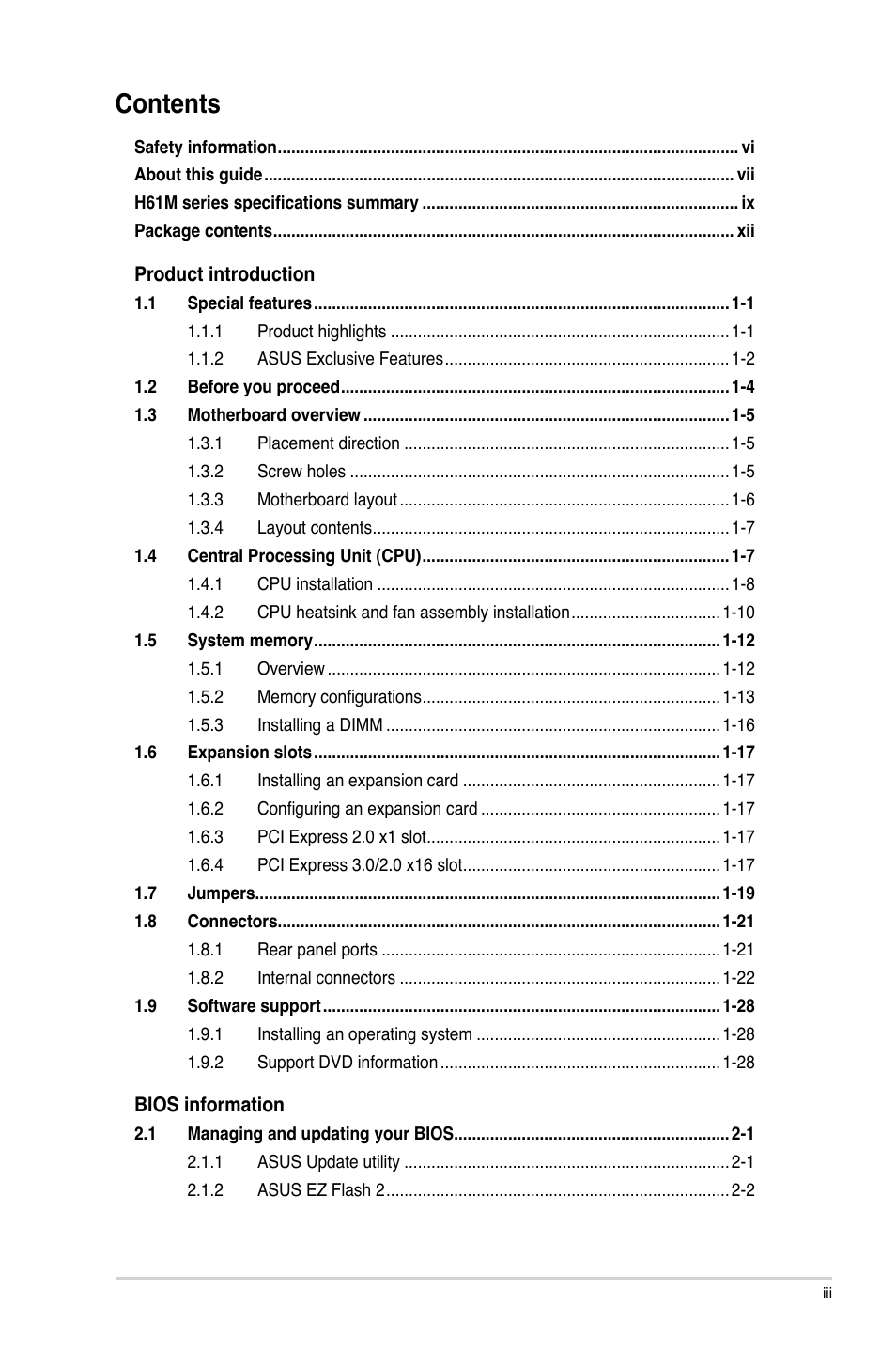 Asus H61M-PLUS User Manual | Page 3 / 80