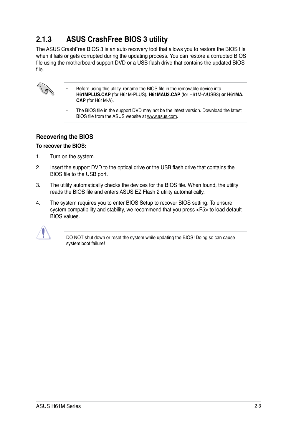 3 asus crashfree bios 3 utility, Asus crashfree bios 3 utility -3 | Asus H61M-PLUS User Manual | Page 43 / 80