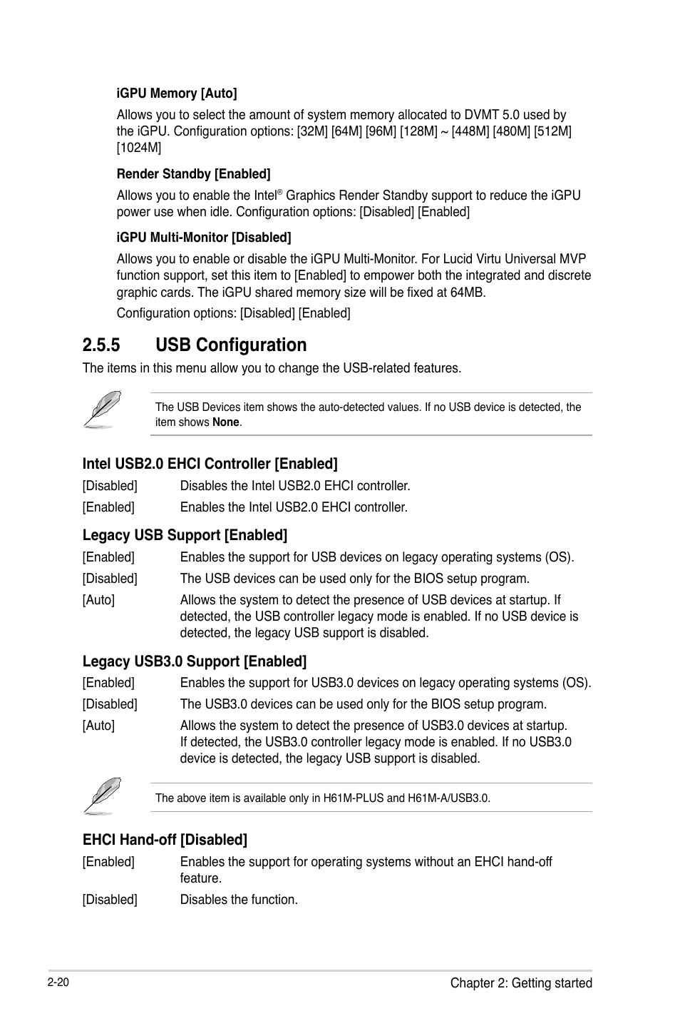 5 usb configuration, Usb configuration -20 | Asus H61M-PLUS User Manual | Page 60 / 80