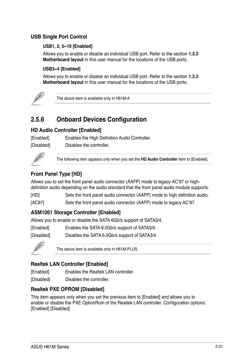 6 onboard devices configuration, Onboard devices configuration -21 | Asus H61M-PLUS User Manual | Page 61 / 80