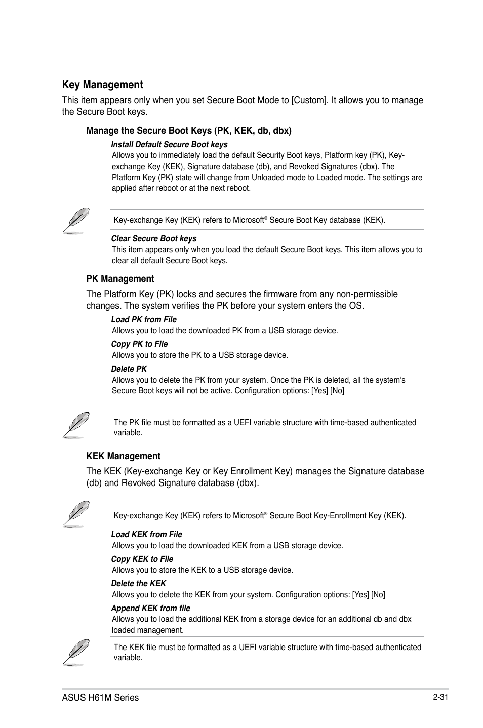 Key management | Asus H61M-PLUS User Manual | Page 71 / 80