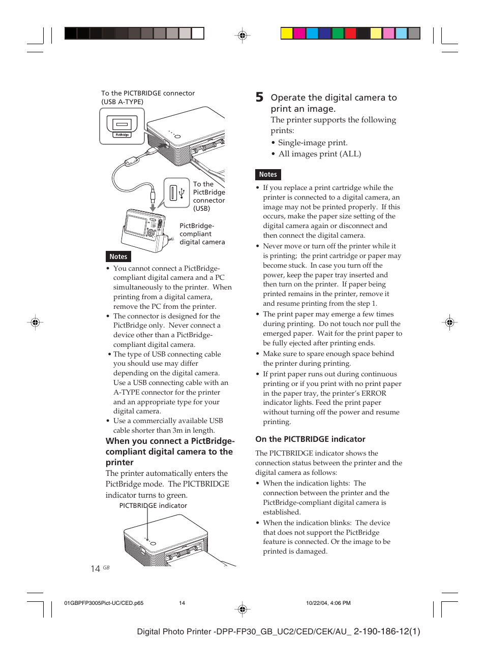 Pictbridge indicator | Sony DPP-FP30 User Manual | Page 14 / 52