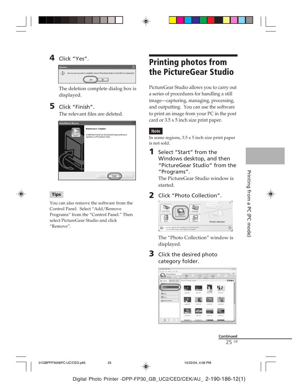 Printing photos from the picturegear studio, From your pc | Sony DPP-FP30 User Manual | Page 25 / 52