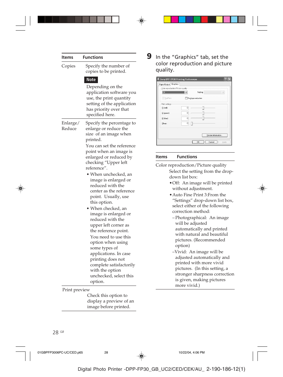 Enlarge/reduce, Picture quality | Sony DPP-FP30 User Manual | Page 28 / 52