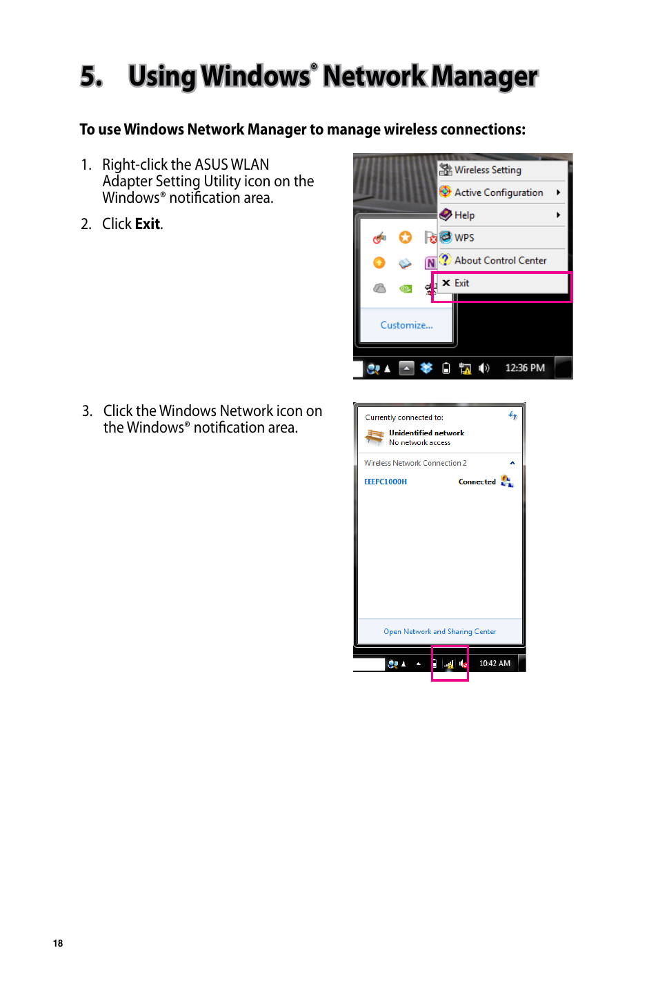 Using windows® network manager, Using windows, Network manager | Asus USB-AC51 User Manual | Page 18 / 36