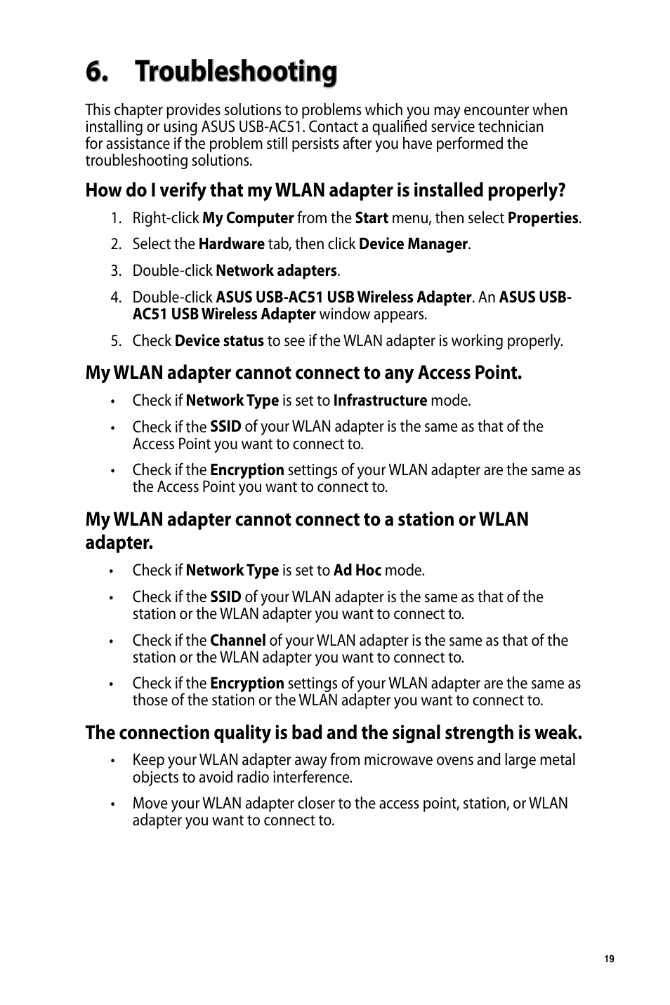 Troubleshooting | Asus USB-AC51 User Manual | Page 19 / 36