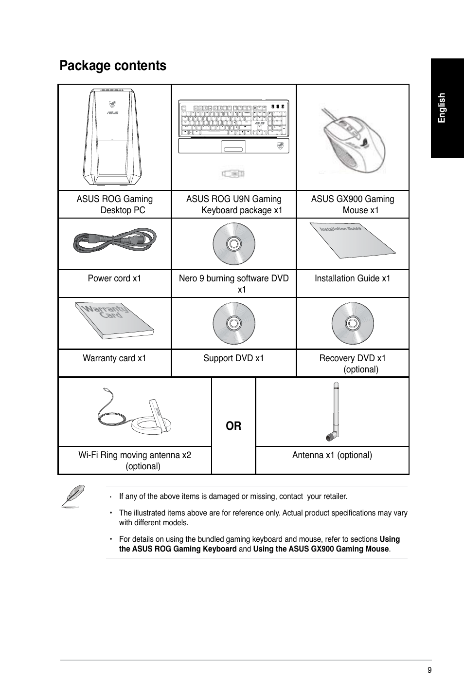 Package contents, Package.contents | Asus CG8890 User Manual | Page 11 / 442