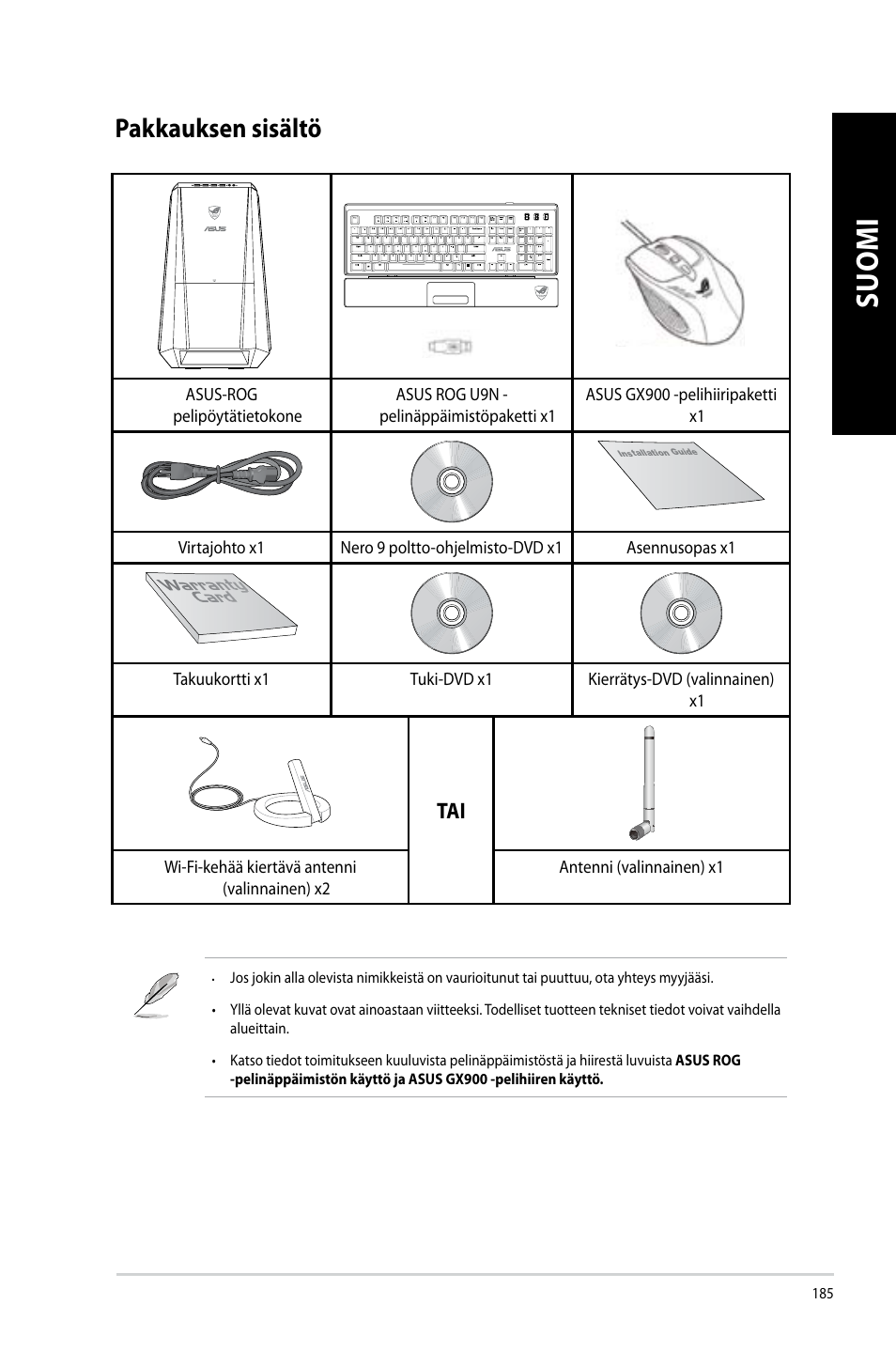 Pakkauksen sisältö | Asus CG8890 User Manual | Page 187 / 442