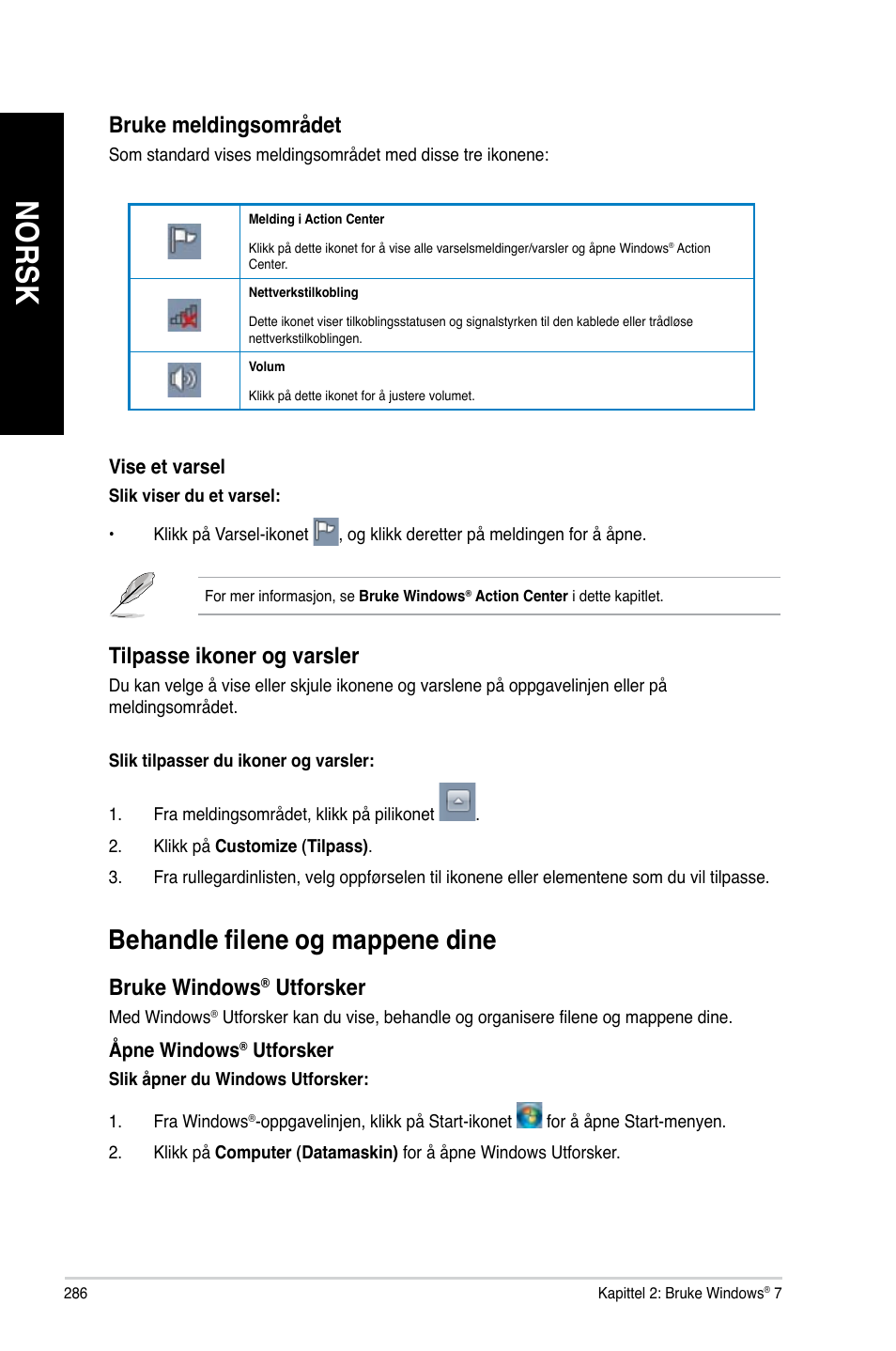 Behandle filene og mappene dine, No rs k no rs k no rs k no rs k | Asus CG8890 User Manual | Page 288 / 442