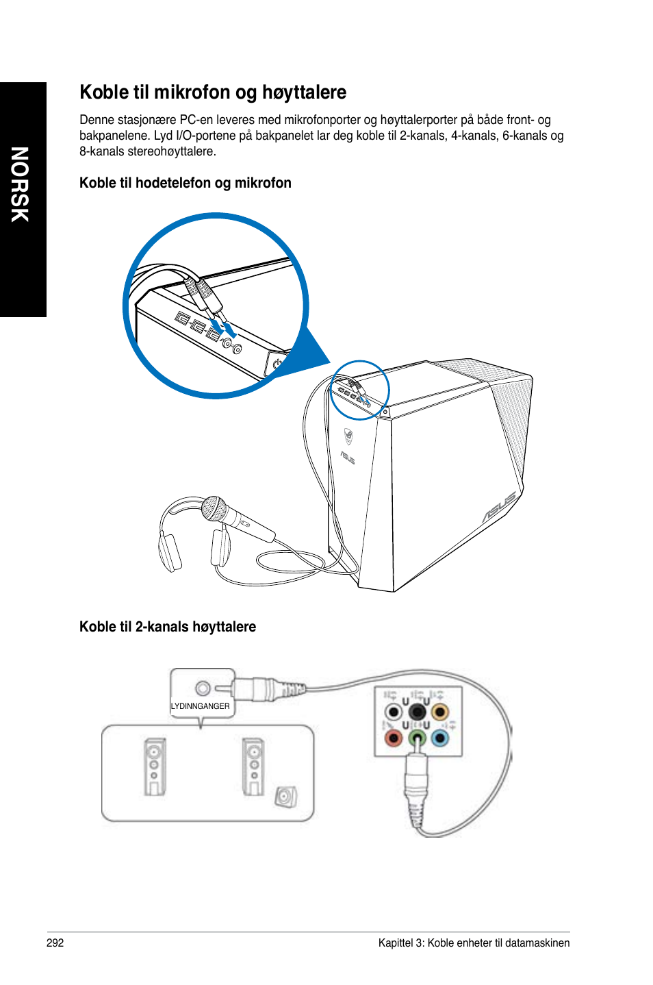 Koble til mikrofon og høyttalere, No rs k no rs k no rs k no rs k | Asus CG8890 User Manual | Page 294 / 442