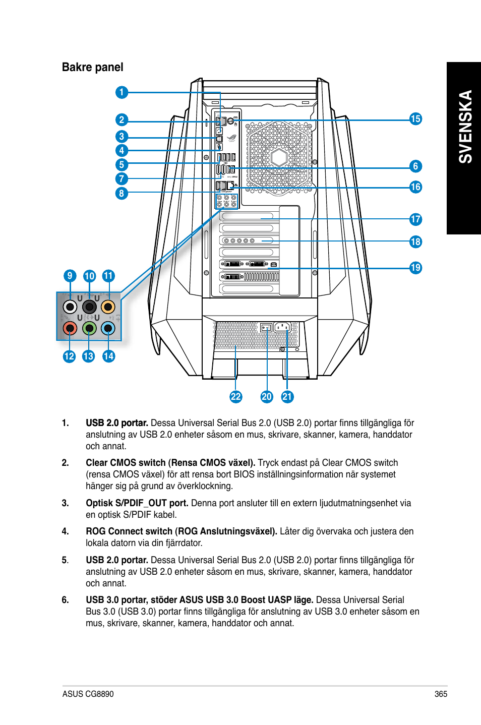 Svenska, Bakre panel | Asus CG8890 User Manual | Page 367 / 442