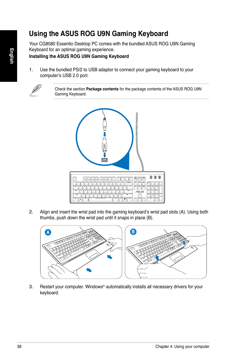 Using the asus rog u9n gaming keyboard, Using.the.asus.rog.u9n.gaming.keyboard | Asus CG8890 User Manual | Page 40 / 442