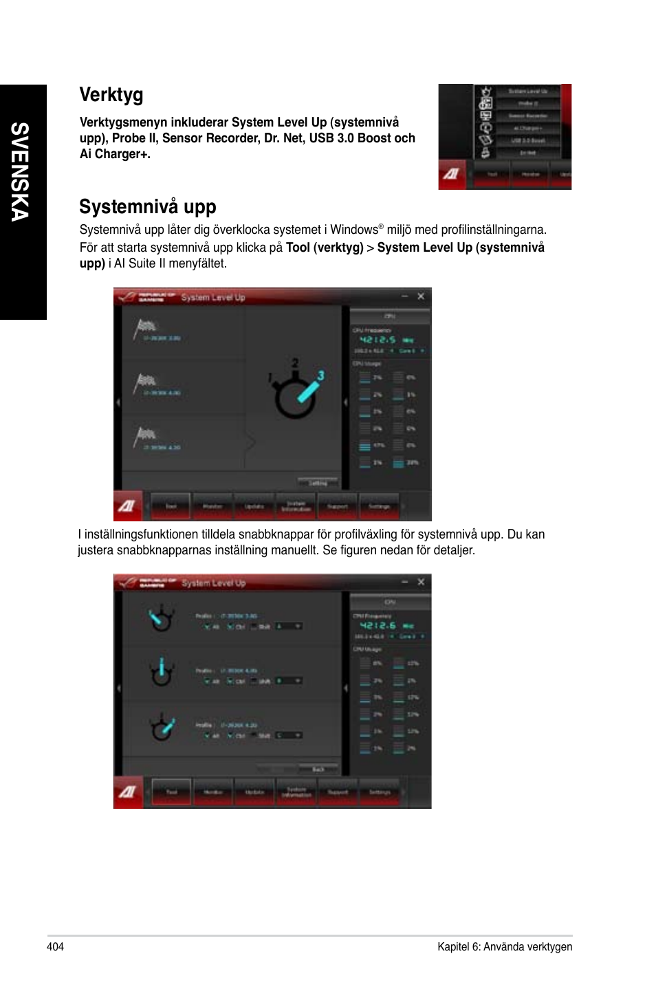 Svenska, Systemnivå upp, Verktyg | Asus CG8890 User Manual | Page 406 / 442