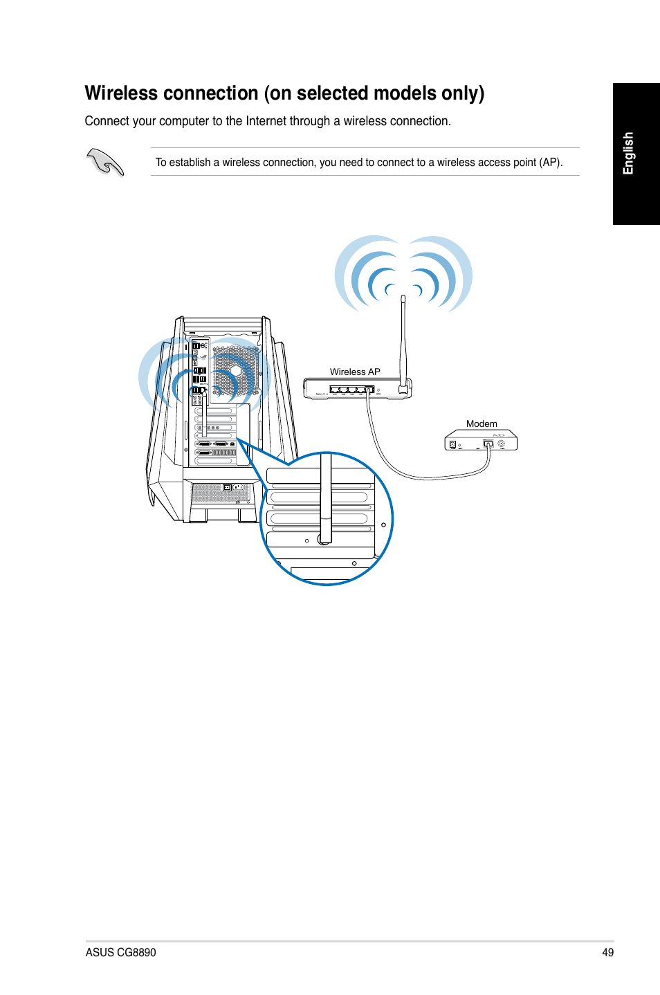 Wireless connection (on selected models only), Wireless.connection.(on.selected.models.only) | Asus CG8890 User Manual | Page 51 / 442