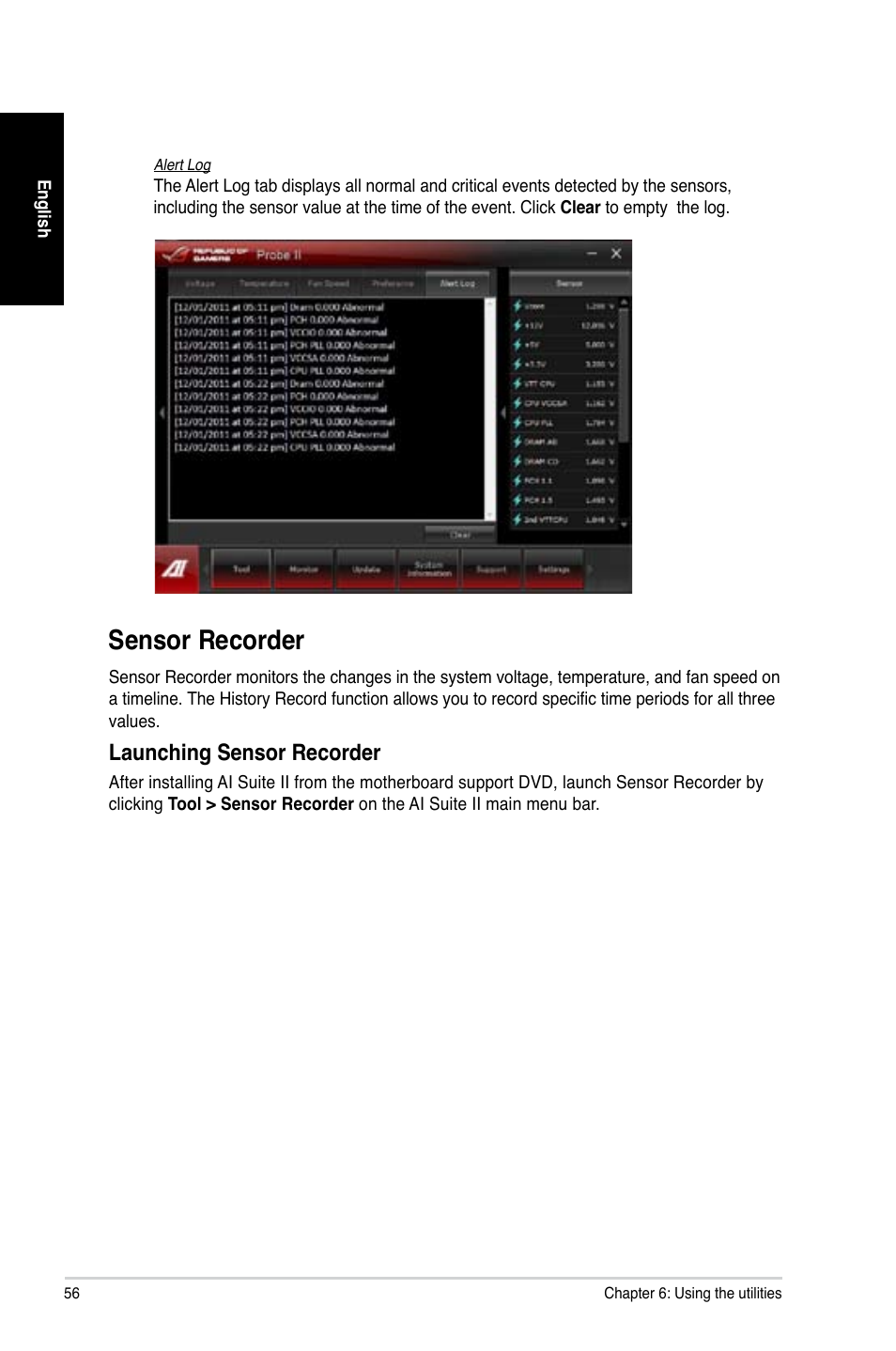 Sensor recorder, Sensor.recorder, Launching.sensor.recorder | Asus CG8890 User Manual | Page 58 / 442