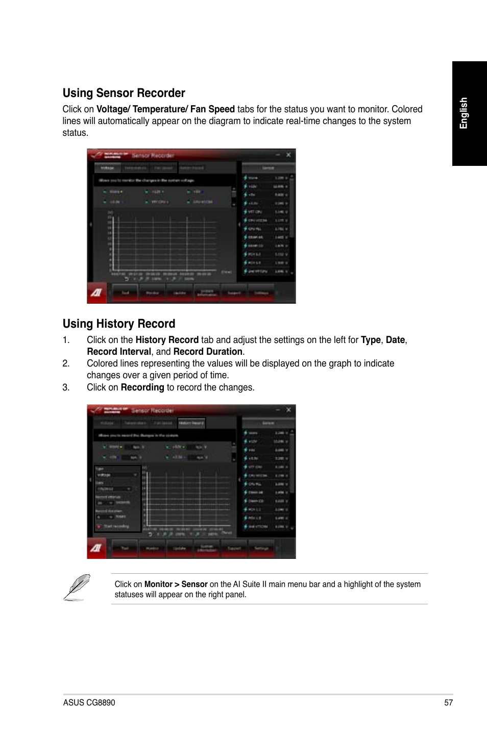 Using.sensor.recorder, Using.history.record | Asus CG8890 User Manual | Page 59 / 442