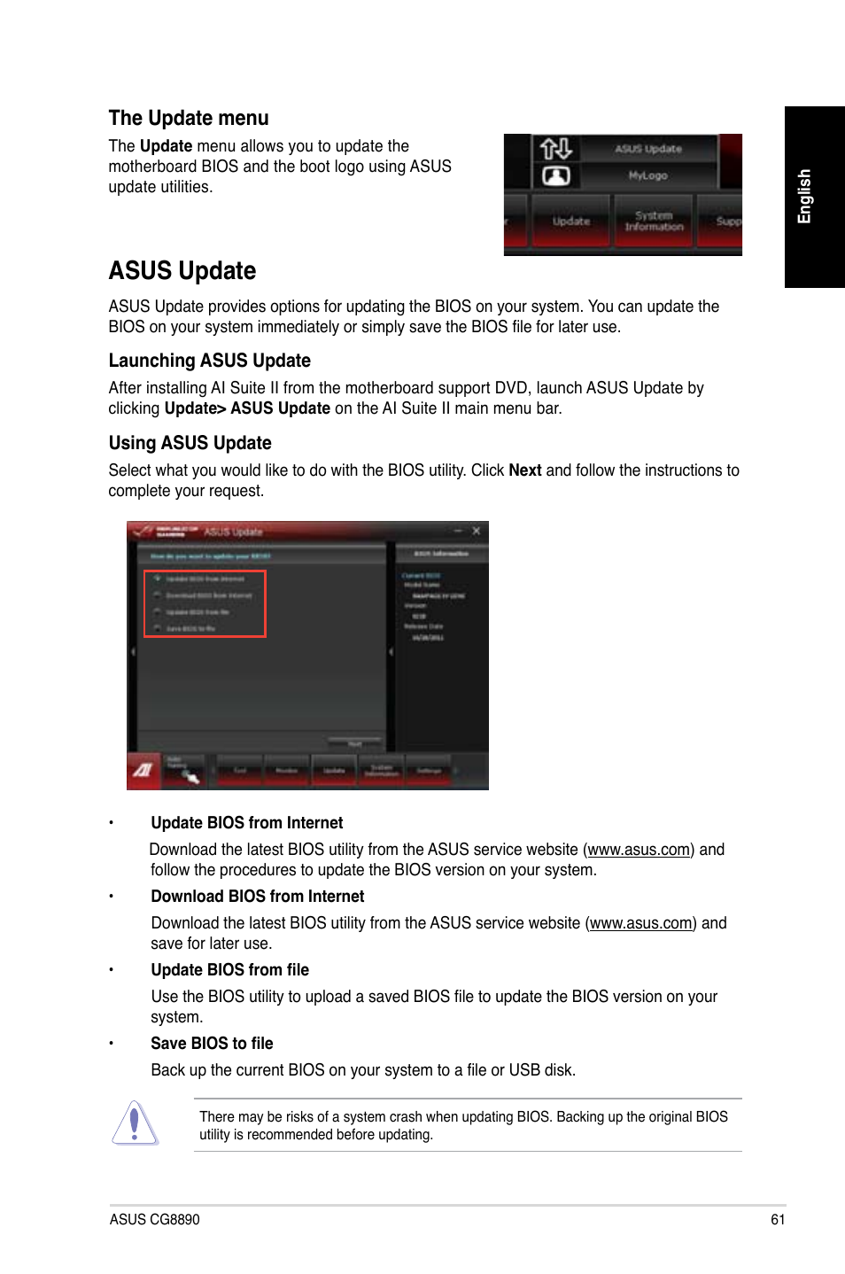 Asus update, Asus.update, The.update.menu | Asus CG8890 User Manual | Page 63 / 442