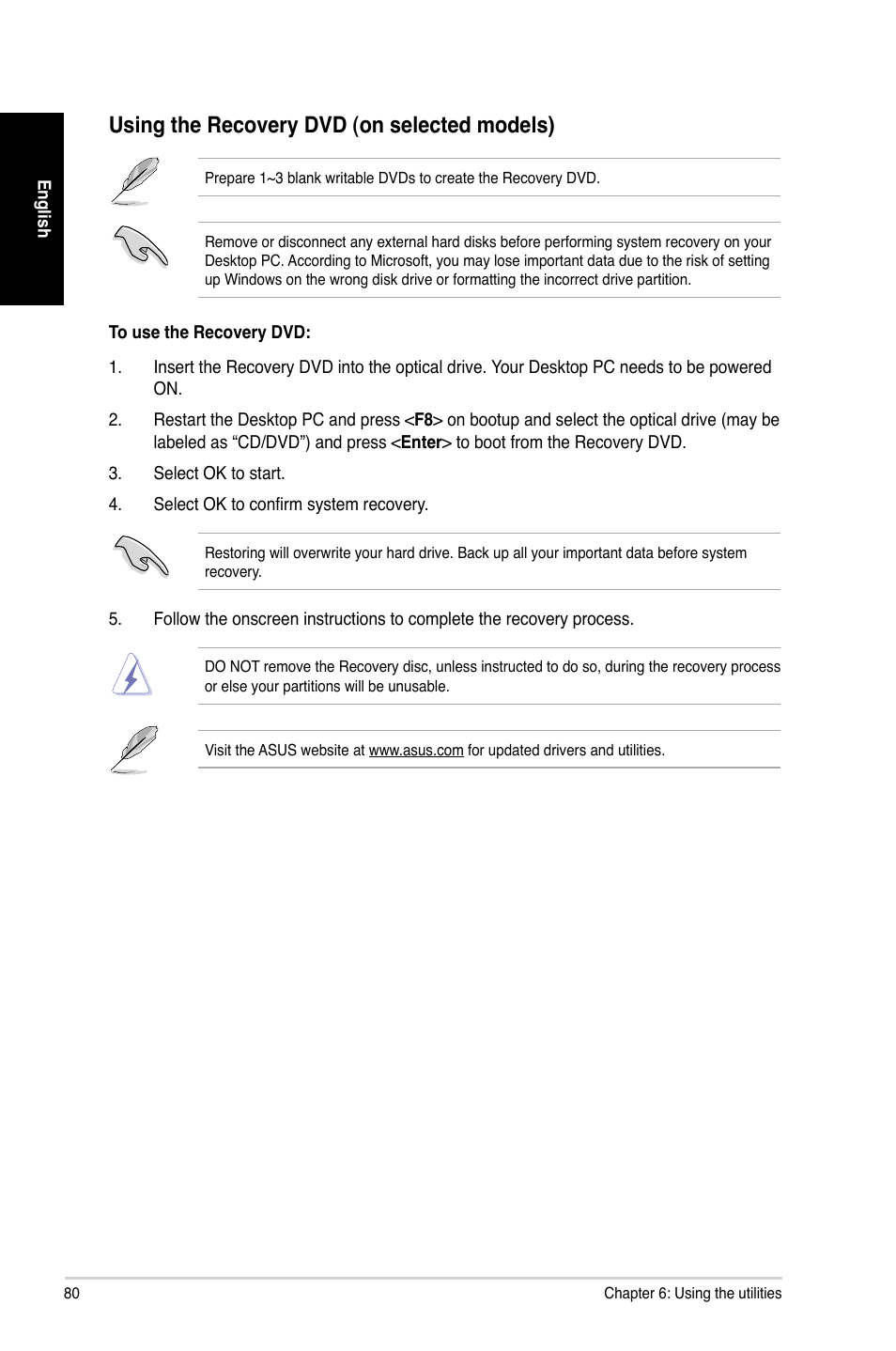 Using.the.recovery.dvd.(on.selected.models) | Asus CG8890 User Manual | Page 82 / 442