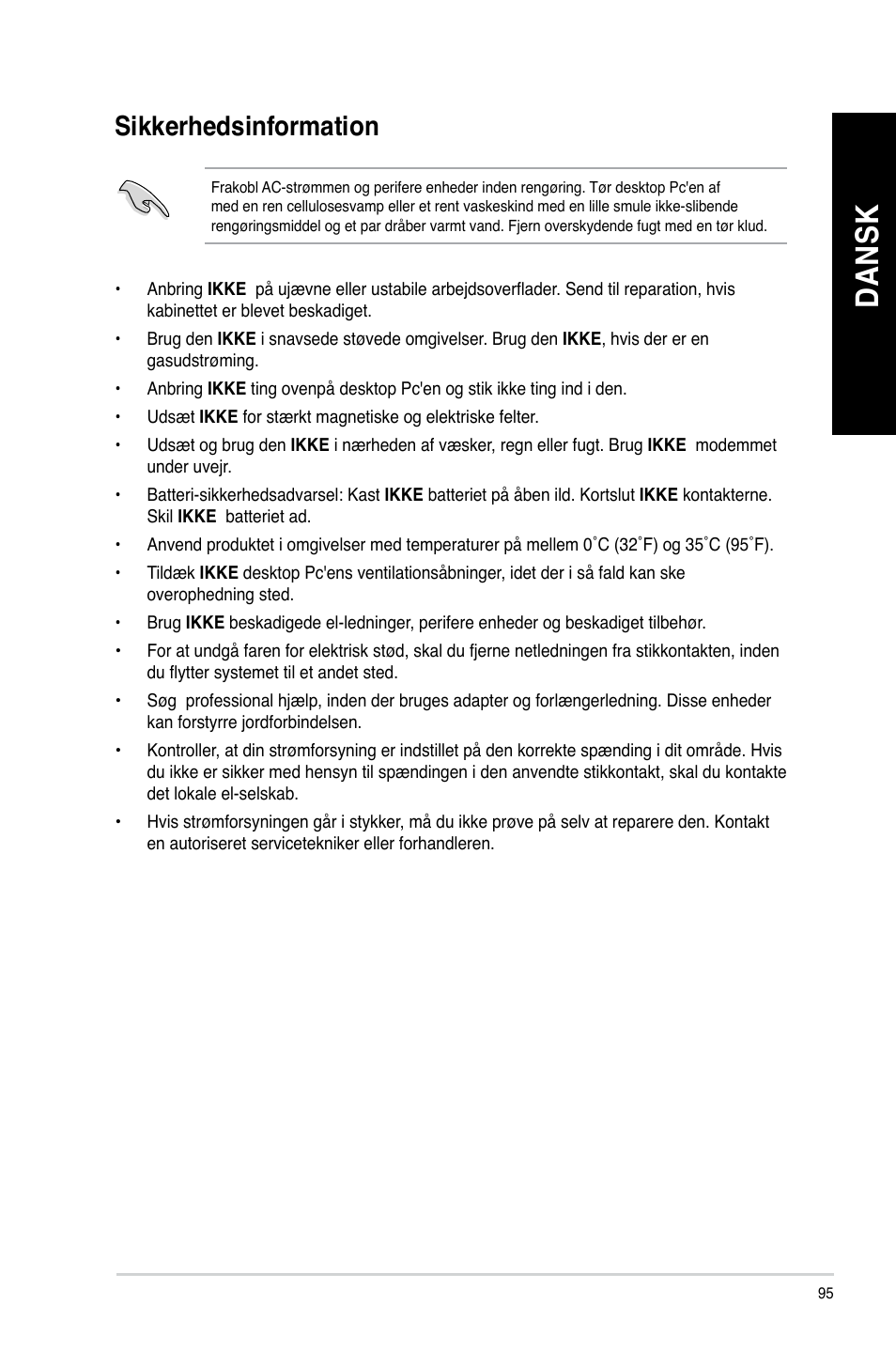 Sikkerhedsinformation, Da ns k da ns k da ns k da ns k | Asus CG8890 User Manual | Page 97 / 442