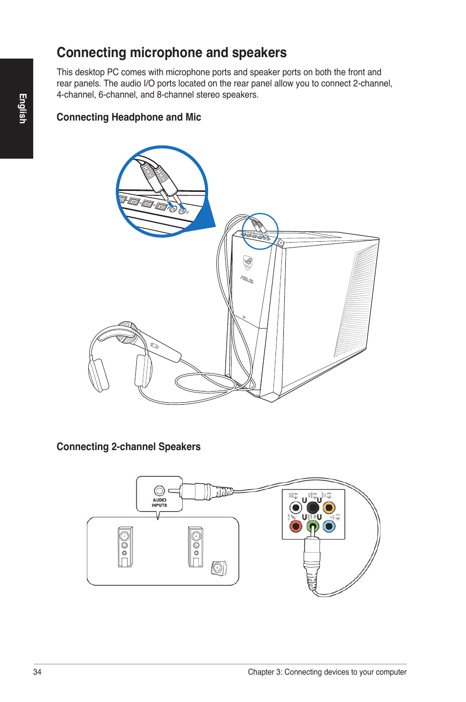 Connecting microphone and speakers | Asus G30AB User Manual | Page 34 / 84