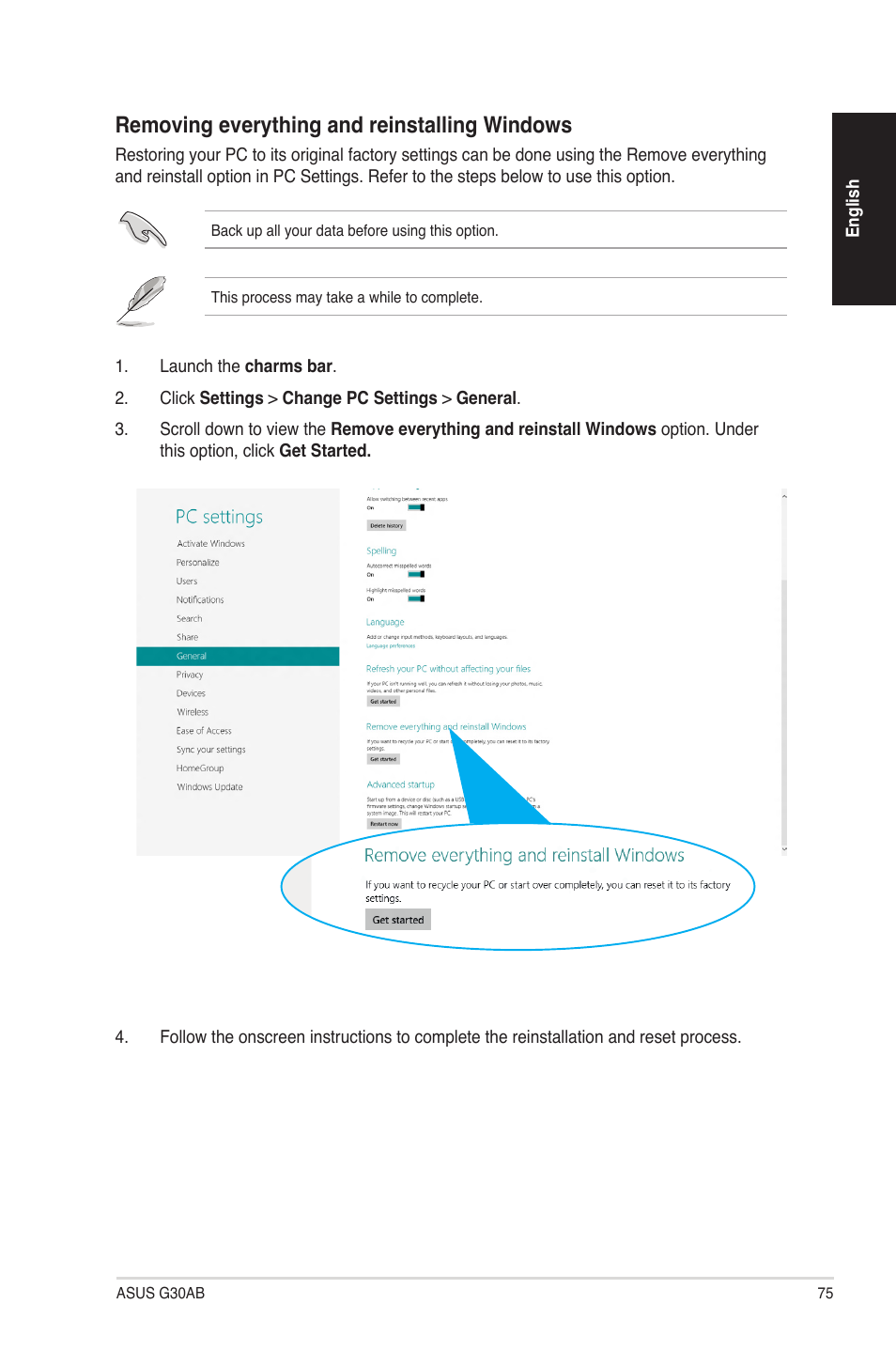 Removing everything and reinstalling windows | Asus G30AB User Manual | Page 75 / 84