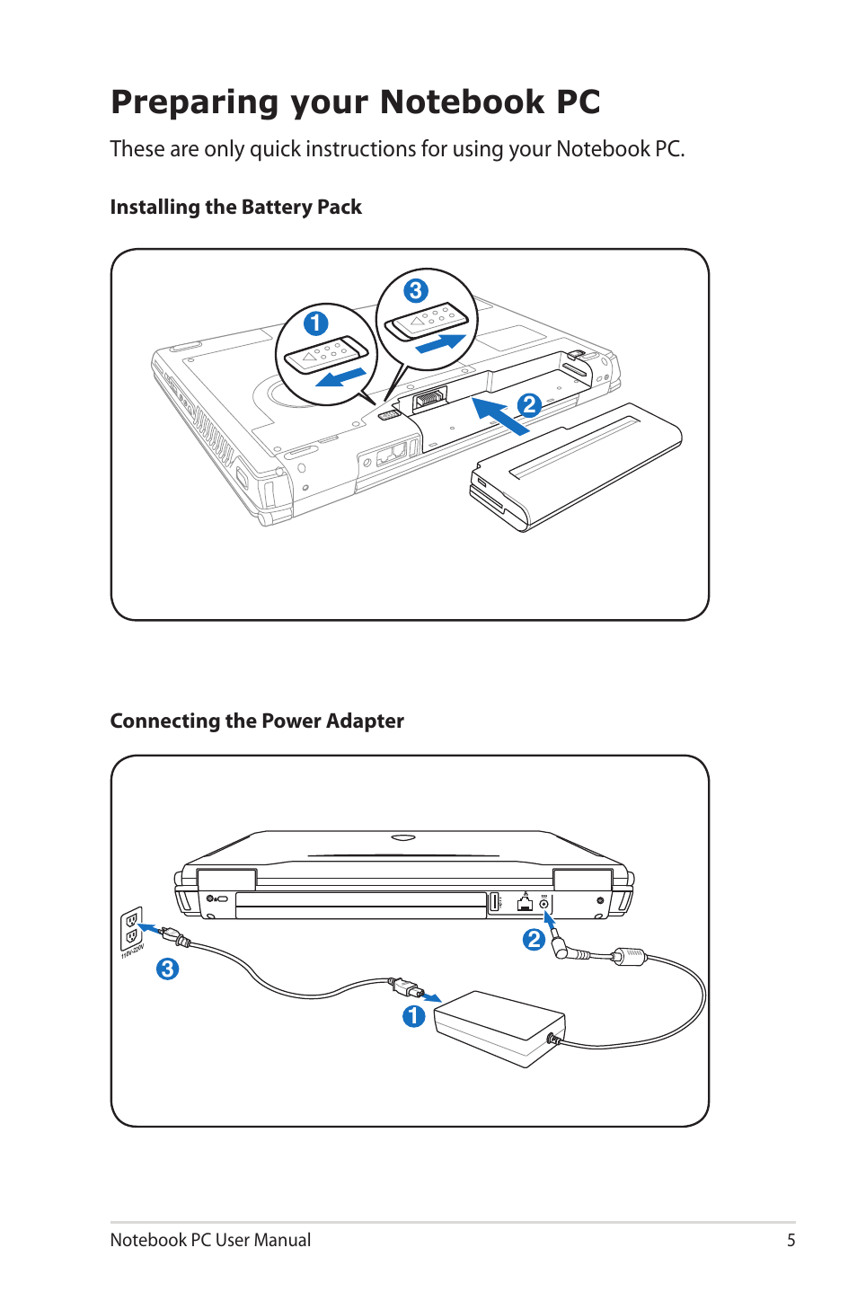 Preparing your notebook pc | Asus G60VX User Manual | Page 5 / 30