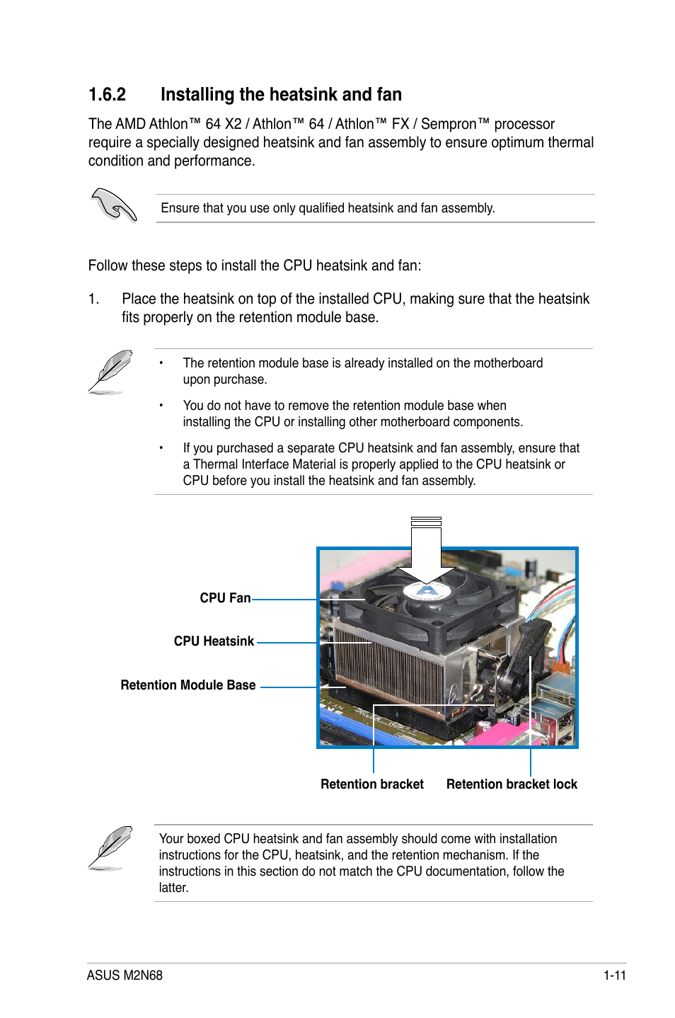 2 installing the heatsink and fan | Asus M2N68 User Manual | Page 23 / 104