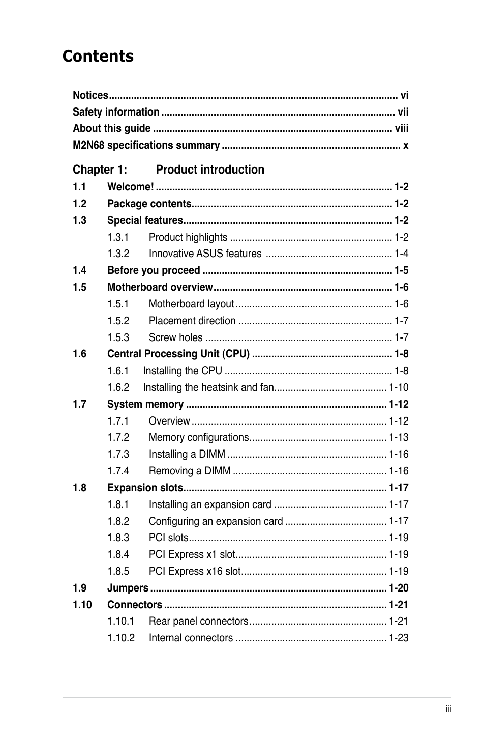 Asus M2N68 User Manual | Page 3 / 104