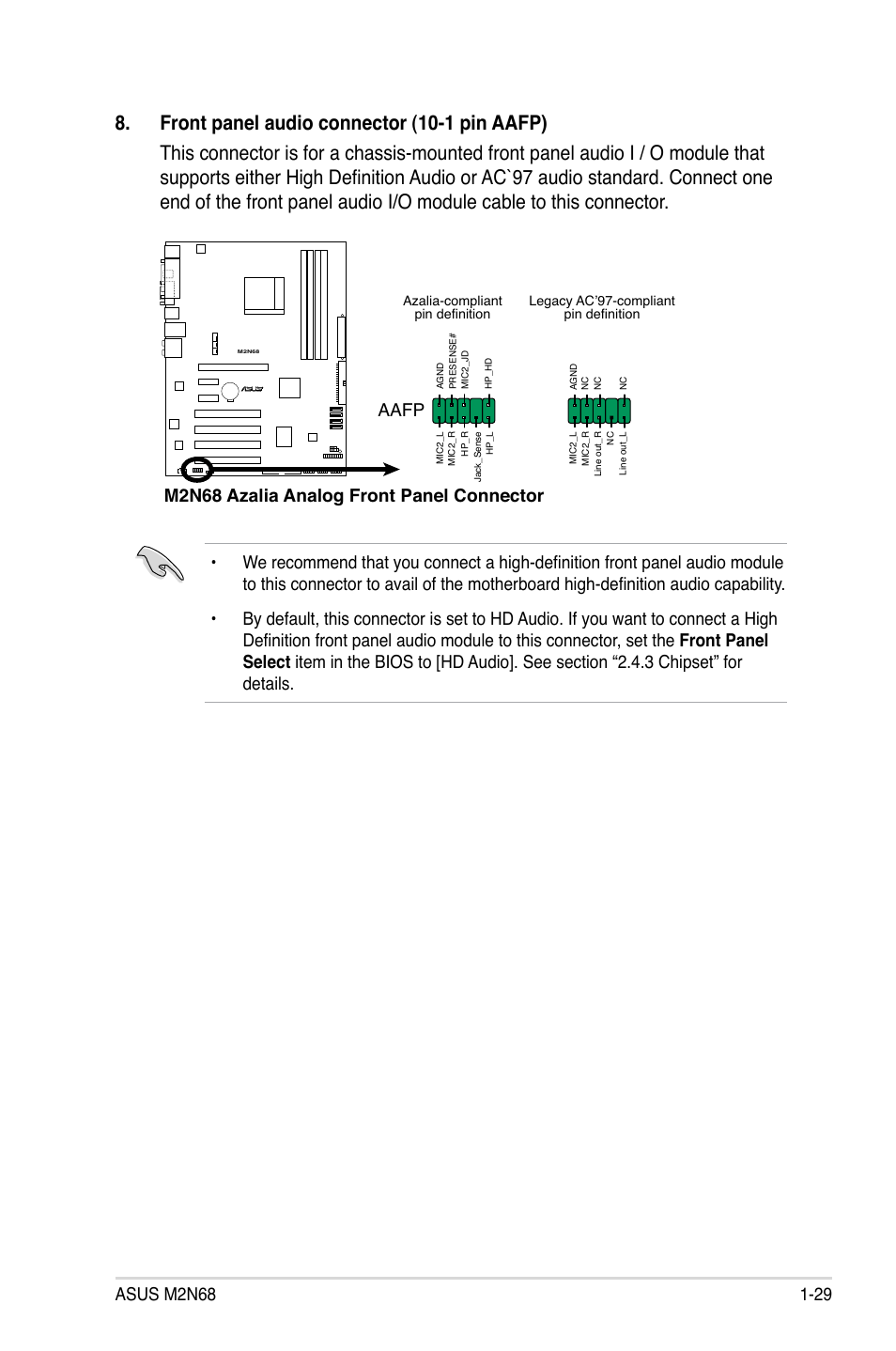 M2n68 azalia analog front panel connector, Aafp | Asus M2N68 User Manual | Page 41 / 104