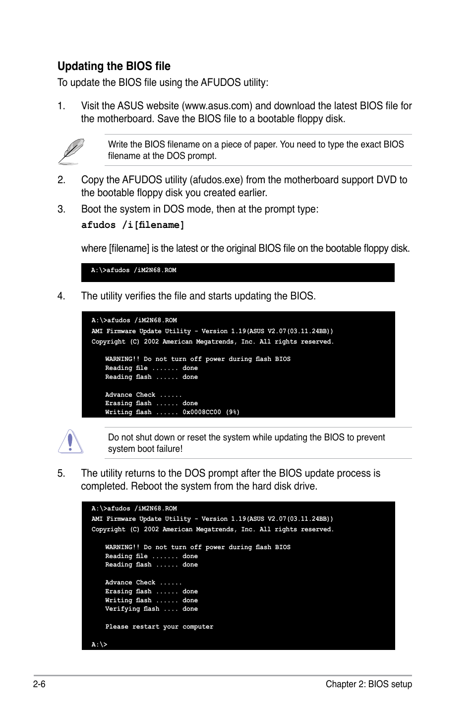 Updating the bios file | Asus M2N68 User Manual | Page 50 / 104