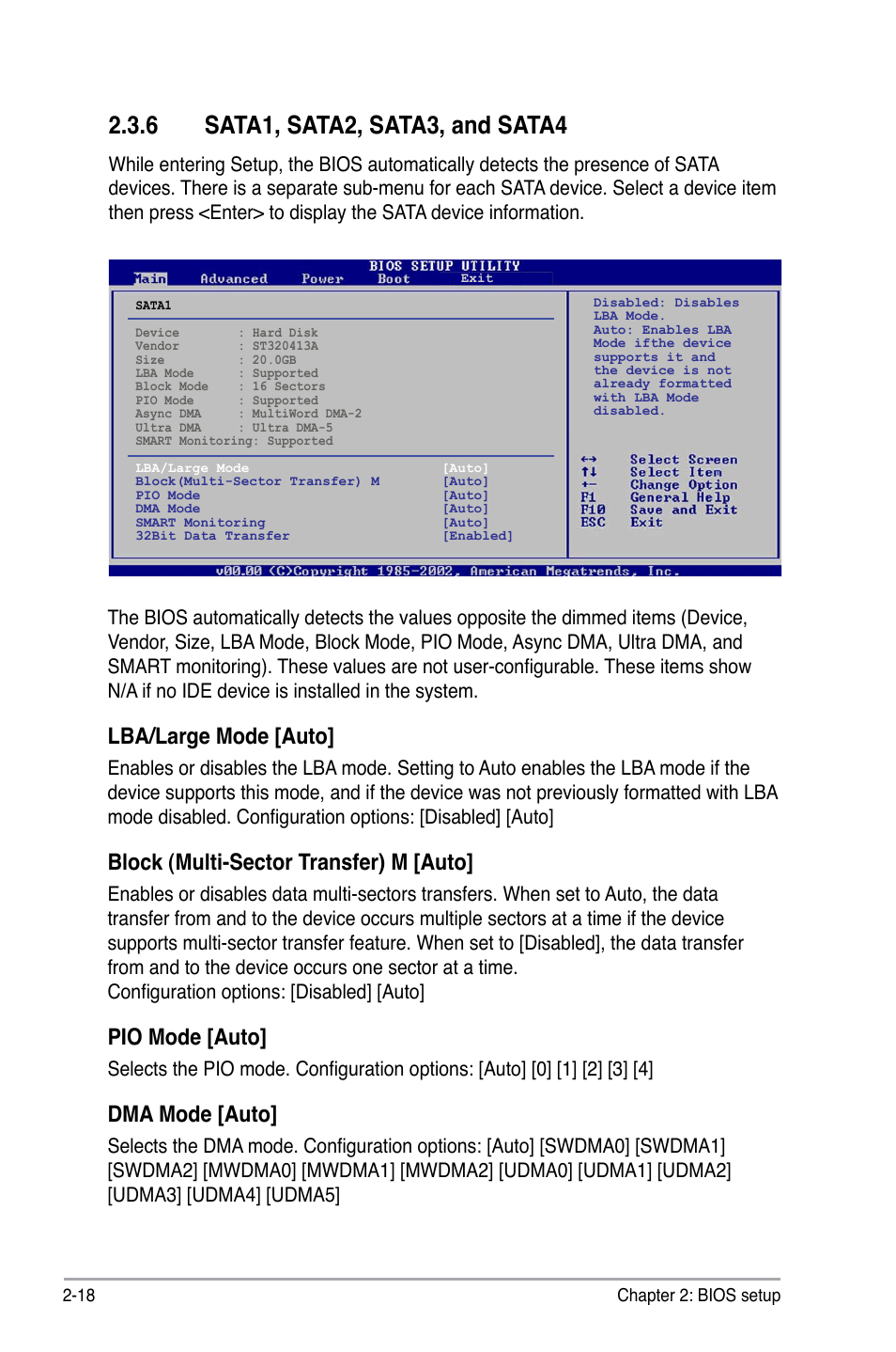 Lba/large mode [auto, Block (multi-sector transfer) m [auto, Pio mode [auto | Dma mode [auto | Asus M2N68 User Manual | Page 62 / 104