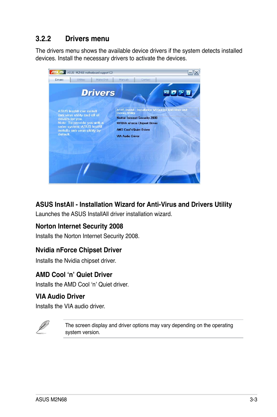 2 drivers menu | Asus M2N68 User Manual | Page 87 / 104