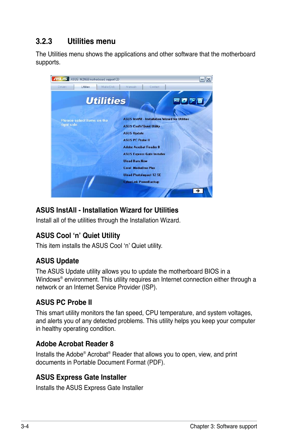 3 utilities menu | Asus M2N68 User Manual | Page 88 / 104