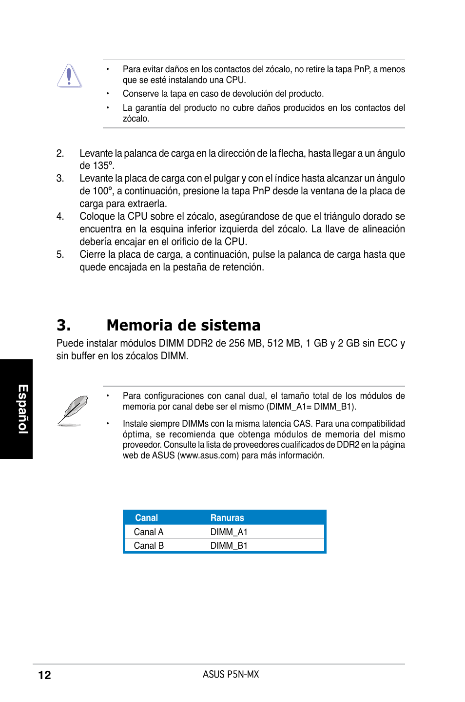 Español | Asus P5N-MX User Manual | Page 12 / 38