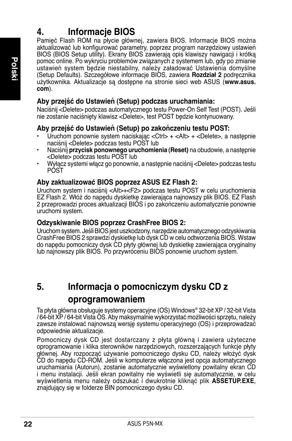 Informacje bios, Polski | Asus P5N-MX User Manual | Page 22 / 38