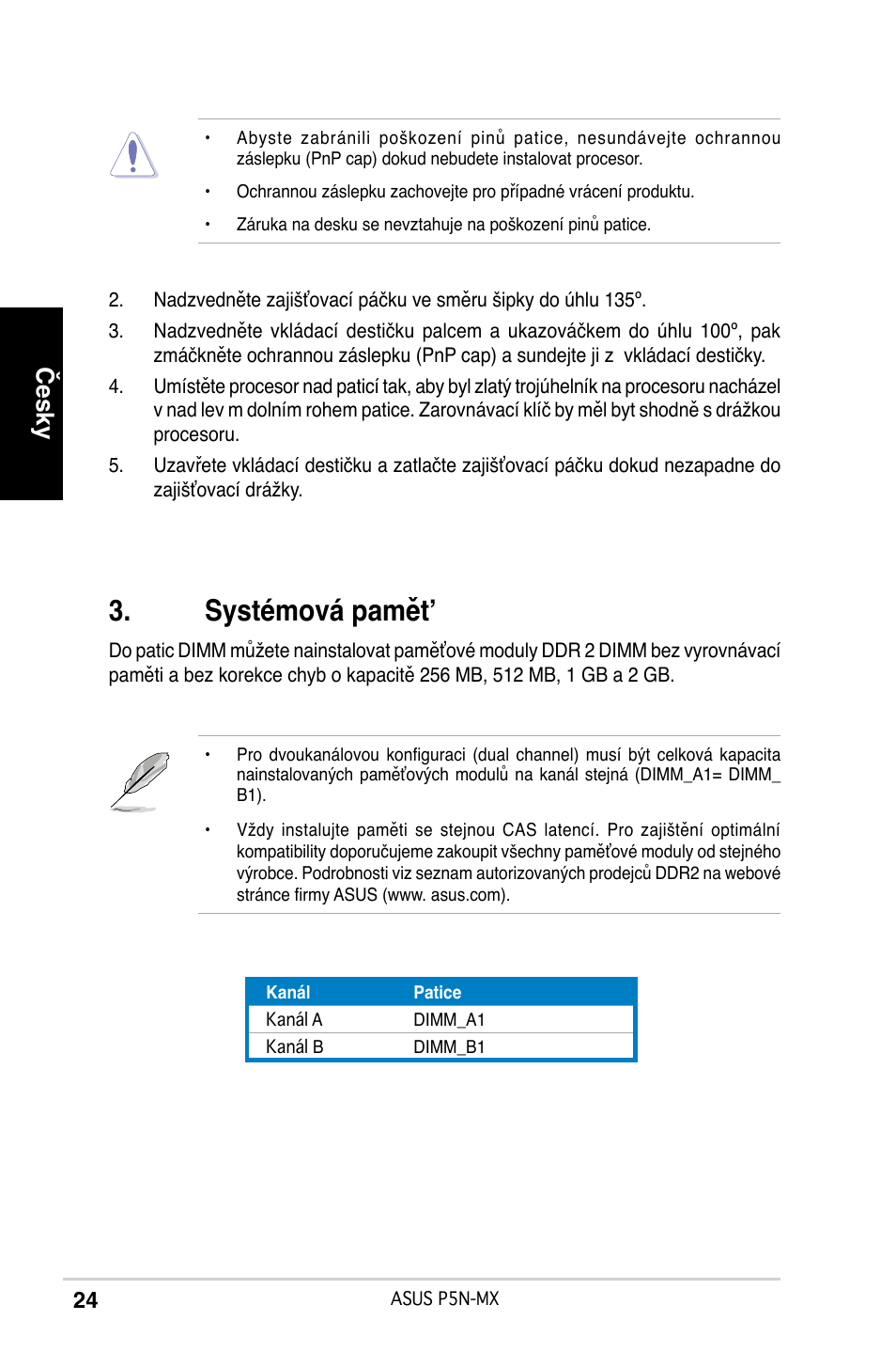 Systémová pamět, Česky | Asus P5N-MX User Manual | Page 24 / 38