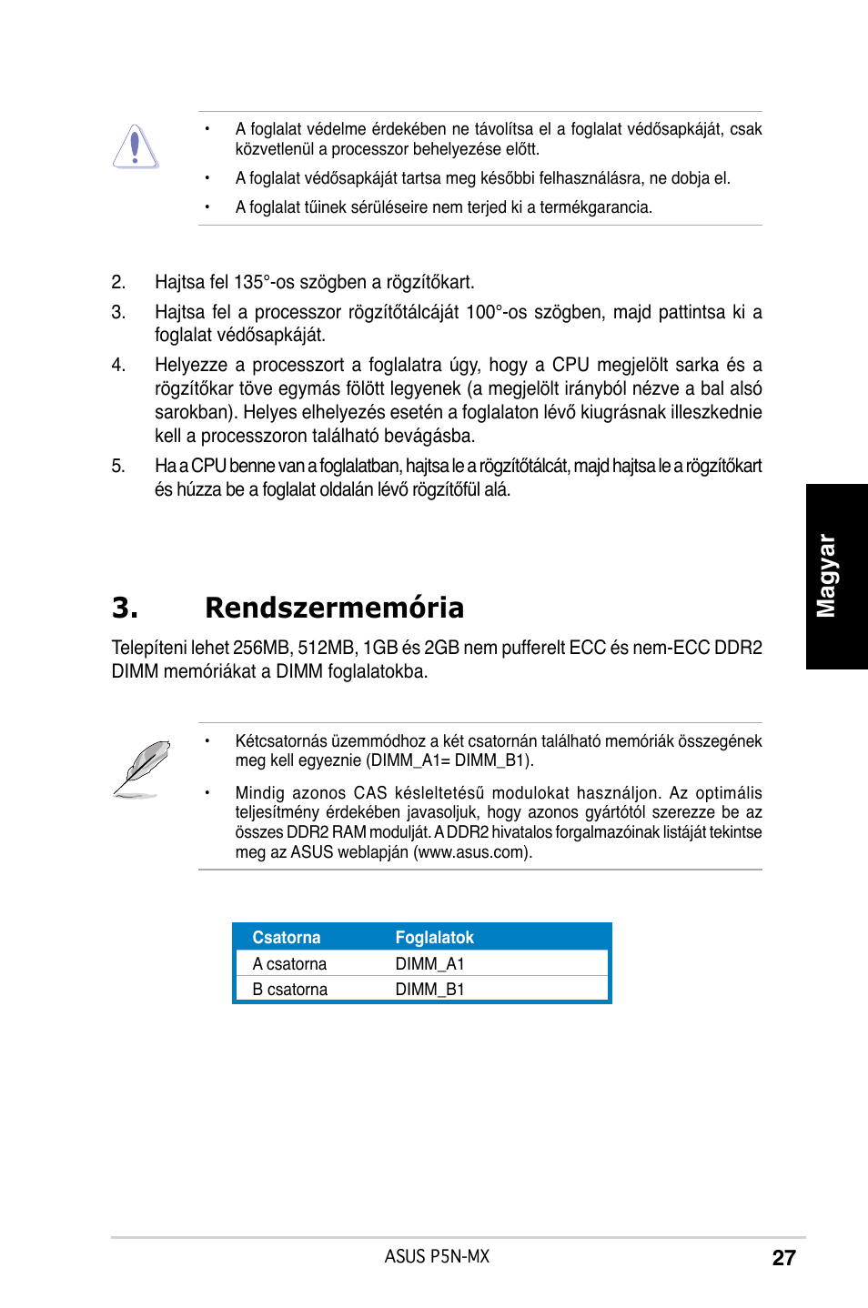 Rendszermemória, Magyar | Asus P5N-MX User Manual | Page 27 / 38