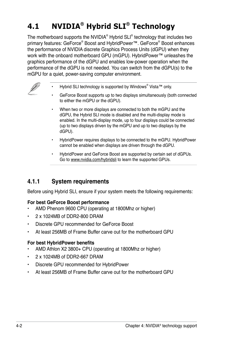 1 nvidia® hybrid sli® technology, 1 system requirements, 1 nvidia | Hybrid sli, Technology | Asus M3N78-VM User Manual | Page 116 / 118