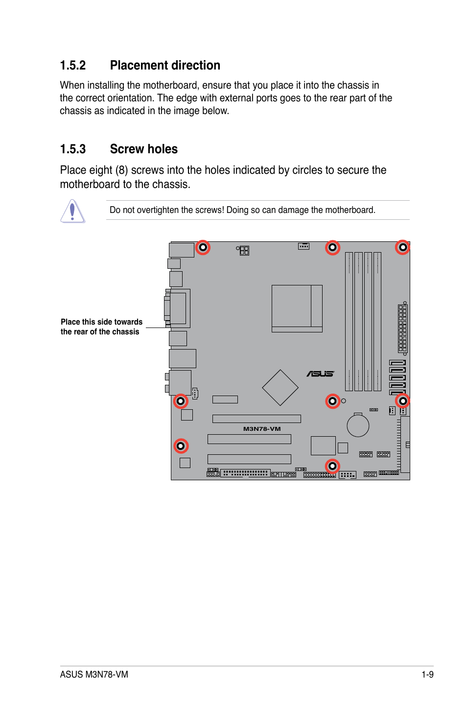 2 placement direction, 3 screw holes | Asus M3N78-VM User Manual | Page 21 / 118